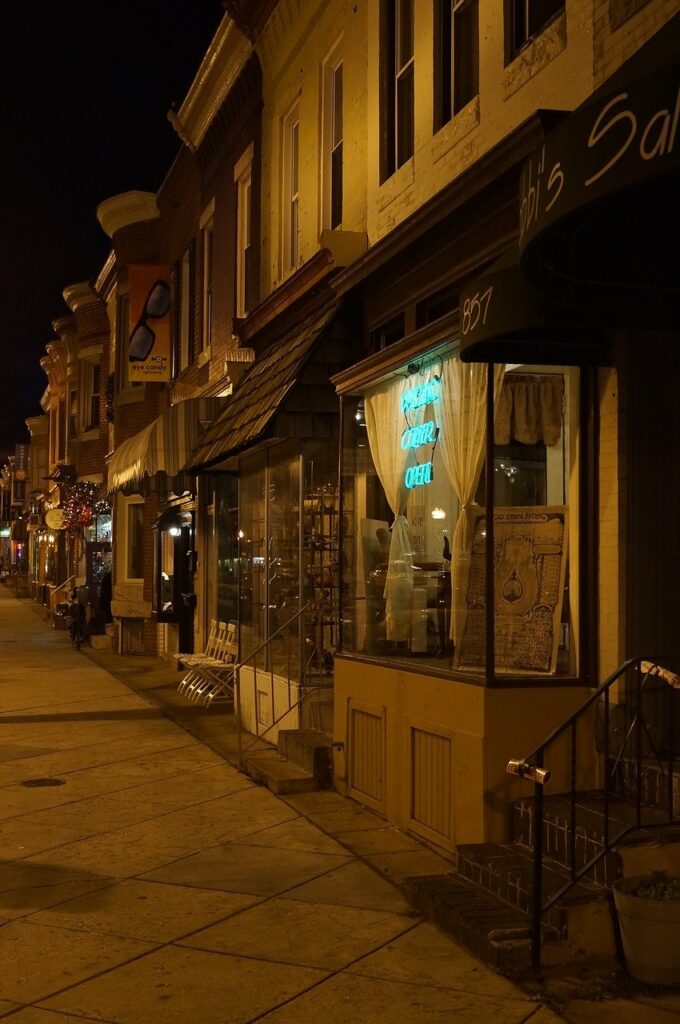 storefront, shops, night time